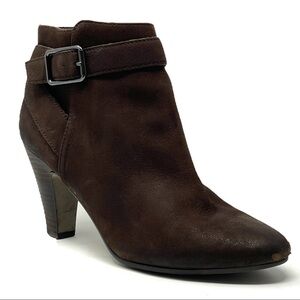 Ash Soft Nubuck Leather Brown Boho Buckle Heeled Ankle Bootie Size 38